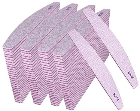 Limas de uñas de grano 80/80 (paquete de 100), tablas de esmeril para uñas acrílicas y uñas de gel, lima de uñas gruesa, grano 80, tablero Emory de doble cara, lima de uñas profesional, reutilizable,