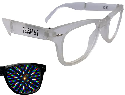 PRISMAZ Hochklappbare Beugungsbrille Für Fantastische Regenbogen Kaleidoskop Effekte - Als Festival Rave Feuerwerk Party Accessoire (Matt Transparent)
