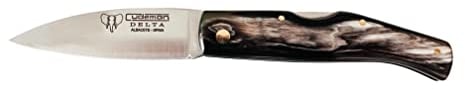 Navaja Cudeman Solsona Delta 344-A Hoja de Acero ACX-380 de 8,5 cm empuñadura de asta de toro de 11 cm y bloqueo trasero para Caza, Pesca, Supervivencia y bushcraft + Portabotellas Regalo (Con Funda)