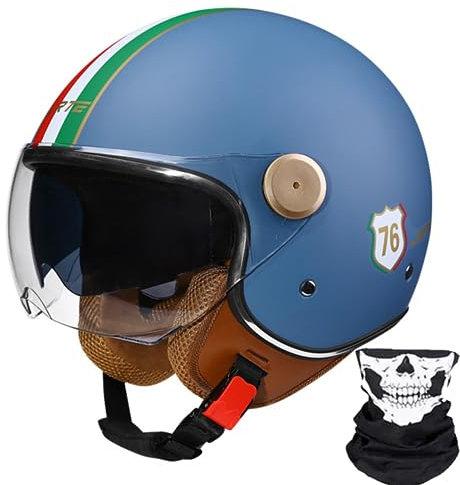 Vespa-Motorradhelm, Retro-3/4-Motorrad-Halbhelm Mit Offenem Gesicht Und Doppelvisier, Für Männer Und Frauen, Roller, ATV, Cruiser-Helm, ECE/DOT-Geprüft 4,M56-57cm