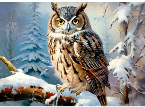 NAIMOER Diamond Painting Eule, Diamant Painting Erwachsene Diamond Painting Winter Erwachsene Bilder Tiere Diamant Painting Kinder 5D Diamant Malerei Stickerei für Home Décor(30x40cm)