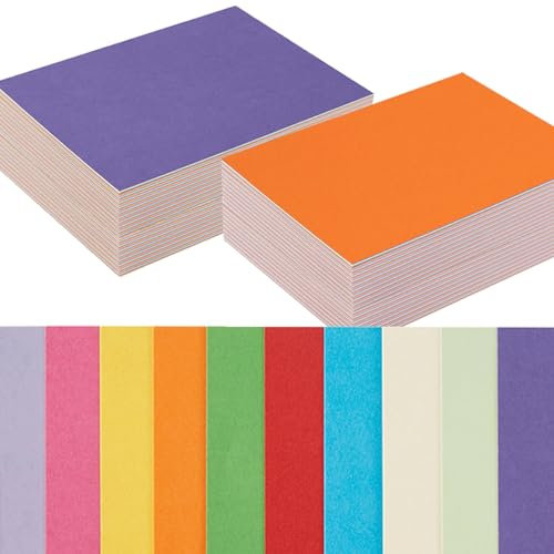 Topeen 100 Stück bunte, dicke Papierkarten, blanko, farbige Karten für Einladungen, Grußkarten, Postkarten, Fotos, 250 g/m² dickes Papier, bunt, 12,7 x 17,8 cm Karton