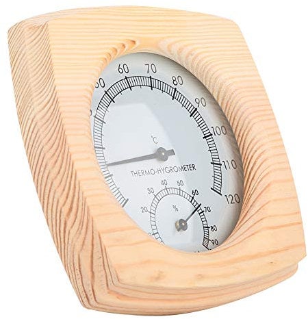 HERCHR Wood Sauna Thermometer, Sauna Room Hygrometer Thermometer, 2 in 1 Sauna Hygrothermograph Thermometers for Hotel Sauna Room Indoor Humidity Temperature Measurement