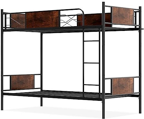 GIANTEX Struttura a castello in metallo, struttura per letto convertibile 2 in 1 con scala e ringhiere di sicurezza, struttura per letto piattaforma in metallo con dispositivo antiribaltamento, nero