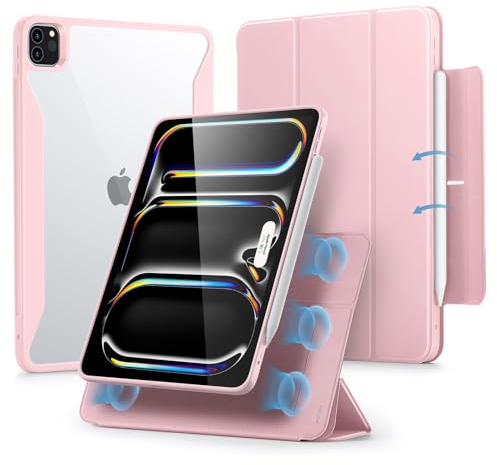 ESR für iPad Pro 11 Zoll Hülle (2024) mit Stifthalter, Abnehmbarer Magnetabdeckung, vertikalem Ständer, Rebound 360 Series, Rosa
