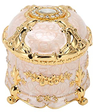 Joyero De Cristal Organizador De Baratijas con Tapa, Joyero Ovalado, Caja De Almacenamiento De Baratijas De Diamantes De Imitación con Adornos Dorados Vintage para Pendientes, Anillos Bi