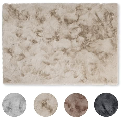 Schöner Wohnen Kollektion Hochwertiger Kunstfell Teppich flauschig - Teppich Wohnzimmer - Hochflorteppich Lammfell Schaffell - Dekofell rechteckig Beige 120 x 180 cm