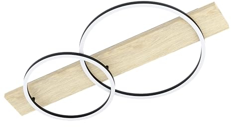 EGLO LED Deckenleuchte Boyal, 2 flammige Deckenlampe aus Holz, Metall, Kunststoff, Wohnzimmerlampe in Natur, Schwarz, Weiß, FSC zertifiziert, warmweiß, L 78 cm
