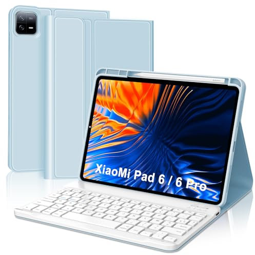 SENGBIRCH Étui Clavier pour Xiaomi Pad 6/6 Pro 11'' 2023 - AZERTY Français Clavier, Détachable sans Fil Bluetooth pour Xiaomi Pad 6/6 Pro 11'', Bleu Clair