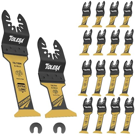 TOLESA 16pcs Extra-Long Titanium Oscillating Tool Blades, Oscillating Saw Blades for Metal, Oscillating Tool Blade Metal, Multi Tool Blades for Wood with Nails, Screws, Plastic Cutting