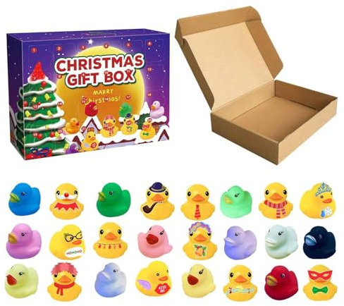 Weihnachts-Adventskalender 2023 Geschenke – Weihnachten süße Badeenten | Weihnachts-Countdown-Kalender mit Überraschungsspielzeug | Sammelfiguren Spielzeug für Kinder | Rubber Ducks 24-Tage-Countdown-