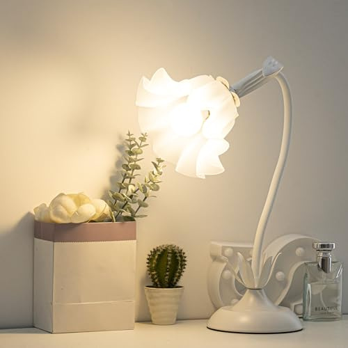 kaixunl White Bedside Lamps,Modern Flower Table Lamp for Children Gift, Acrylic lampshade DIY Night Desk Lamp for Bedrooms,Living Room,Study Room,Table Reading Lamp of 50Cm/19.6In