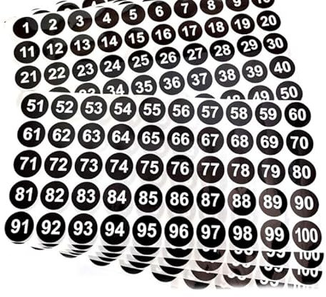 10 Blatt Schwarz Nummer Aufkleber 1 bis 50 Zahlen Runder Aufkleber Vinyl Fortlaufende Nummer Aufkleber für Wasserdichte Innen- und Nummer Inventar Aufkleber für Klassifizierung(1 Zoll, Schwarz)