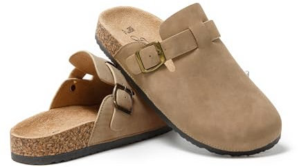 JOMIX Zapatillas Casa Mujer Zuecos Piel con Hebilla Pantuflas Cerradas con Plantilla Ortopédica Zapatillas Mujer Casa Comodas Invierno MD9516-7, Beige, 38 EU