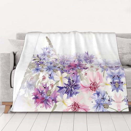 DEXNEL Leichte, bequeme, weiche Efeu-Decke mit floralen Wirbeln, für Camping, gemütliche Flanell-Bettdecke für Wohnzimmer oder Auto