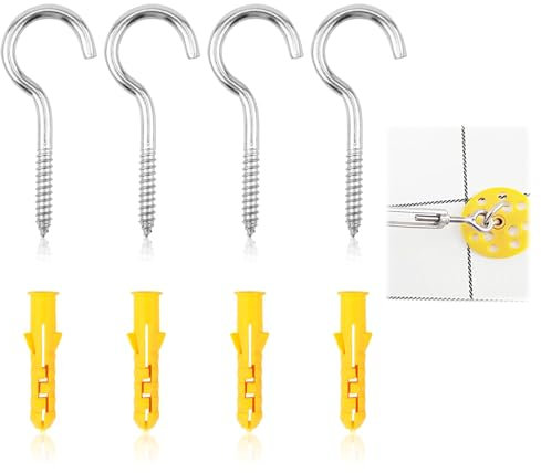 SMCEHEYA Ceiling Cup Hooks 4Pcs Screw-in Hook Screw Hook for Hanging 65mm (2.55 inch) Eyelet Screw Hook Wall Hook in Stainless Steel for Wood Outdoor String Lights Plants Wind Chimes Kitchen Utensils