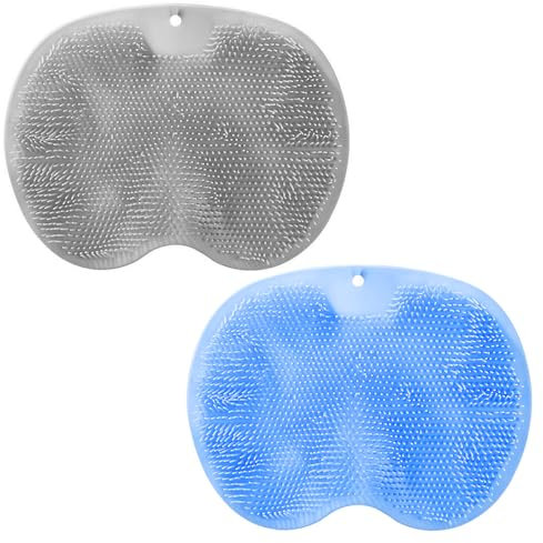 TOEECY 2 Stück Badewannenmatte Rutschfest Fußreinigungskissen Rückenmassagen Duschmatte mit Saugnäpfen Multifunktional für Fußmassage oder Rückenreinigung (Grau & Blau)