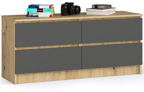 AKORD Kommode K 120 cm | 4 Schubladen | zum Wohnzimmer Schlafzimmer Arbeitszimmer | Modernes funktionales Design | Schichtstoffplatte 16 mm | Farbe Artisan Oak/Graphite Grey