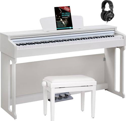 Classic Cantabile DP-220 WM E-Piano Set - Digital Piano 88 gewichtete Tasten mit Hammermechanik - Inklusive Pianobank, Kopfhörer und Klavierschule - Layer-, Split- und Twinova-Funktion - 3 Pedale