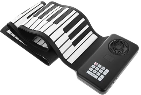 Elektronisches Handrollklavier mit 88 Tasten, Faltbar für Reisen | Silikon Tastatur, Integrierter Lautsprecher, für Anfänger Geeignet, Schwarz, mit USB Kabel