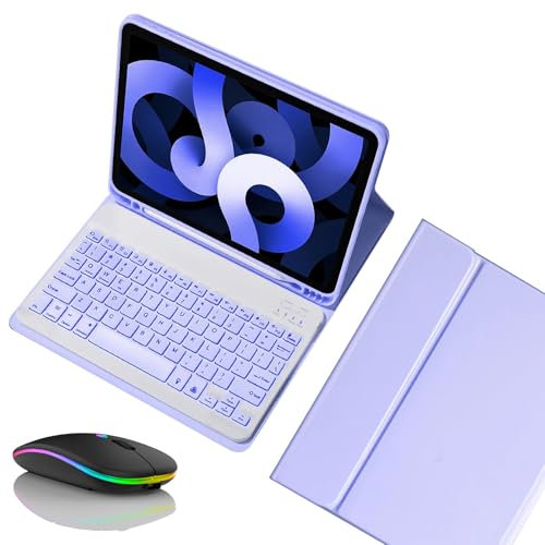 JZCZMCE Funda con Teclado para Samsung Galaxy Tab A8 10.5'' 2022, Contiene Ñ, Teclado Retroiluminación Inalámbrico Desmontable Magnético con Ratón Bluetooth,Púrpura