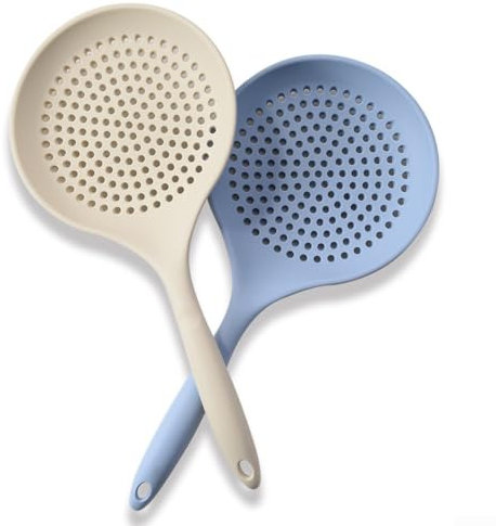 Gdfnmogo Efficiente filtraggio con grande schiumarola in silicone, schiumarola in silicone, mestolo da cucina con fori, cucchiaio grande per skimmer, perfetto per gli appassionati di cucina (2 pezzi)