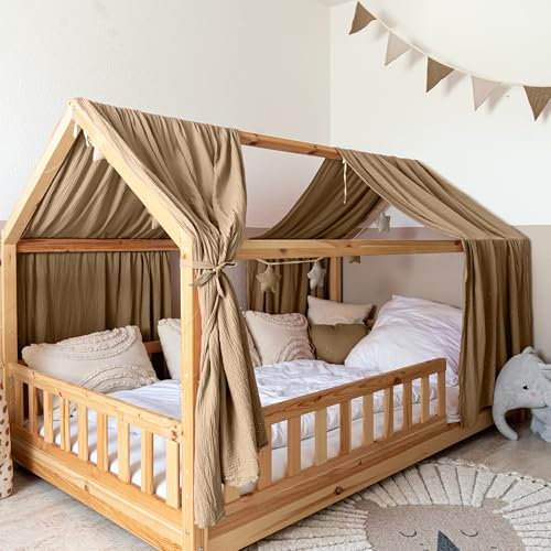 lilimaus Hausbett Himmel mit Gold Applikation [in 12 Farben] Betthimmel Hausbett aus 100% Baumwolle Musselin - Stoffhimmel für Hausbett Deko Mädchen & Jungen - Himmel für Hausbett Kinderbett Vorhang