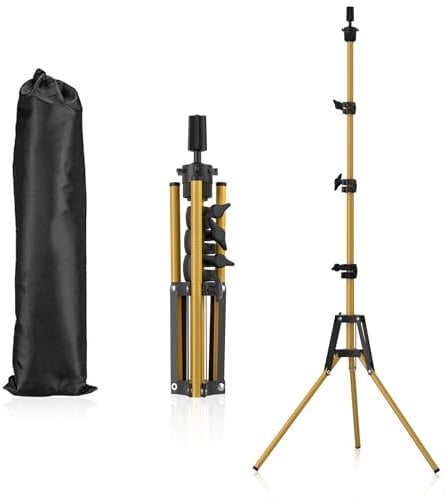 CASDUCT Wig Stand 63inch Adjustable Mannequin Head, Reinforced Metal Mannequin Head Stand for Cosmetology Hairdressing Training,Golden