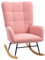 HOMCOM Schaukelstuhl, Schaukelsessel mit Armlehne, Teddysamt-Optik, Relaxsessel mit Holzkufen, Schwingsessel Stillsessel für Schlafzimmer, Wohnzimmer, Rosa