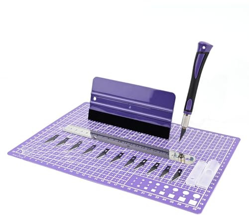 EHDIS Kit di Taglierino di Precision con Bisturi Modellismo di Gomma Antiscivolo, Cutting Mat, Spatola con Feltro, Tighello in Acciaio, Per Artigianato, Taglio Della Carta, Viola