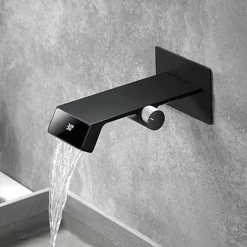 Billg Grifo Cascada Baño De Pared, Grifo Lavabo Empotrado, LED Mezclador Agua Fría Y Caliente, Ahorro De Agua | Instalación Fácil | Latón, ° Grifo Lavabo Monomando