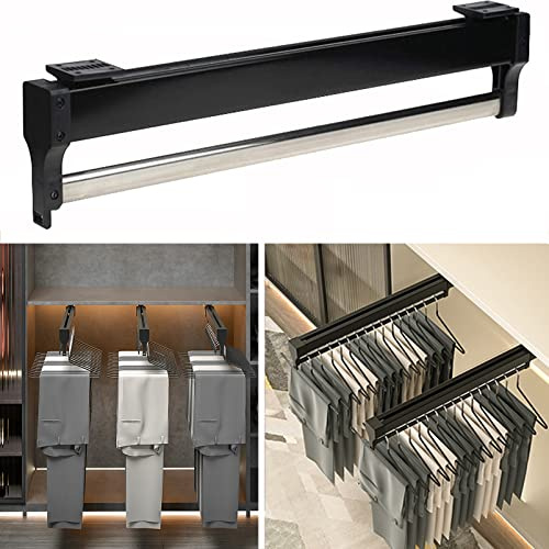 Porte-pantalons extractible, peu encombrant pour placard, 50 cm, réglable, noir, parfait pour vêtements pour garde-robe