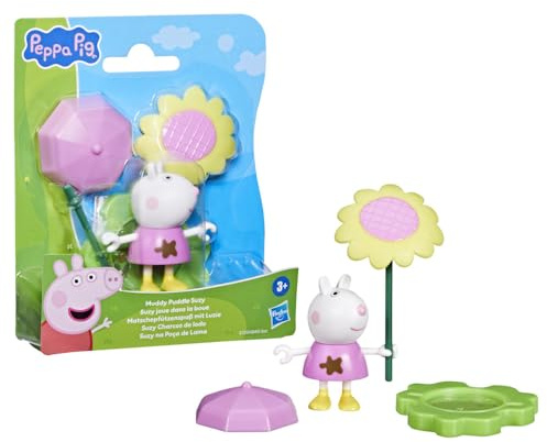 Peppa Pig Muddy Puddle Suzy Figure with Umbrellas and Flower Accessories, Preschool Toy for Girls and Boys from 3 Years
