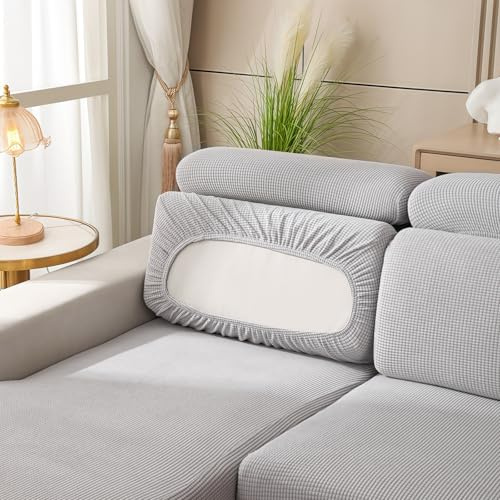 AMFUN Bezüge Für Wohnwagenpolster, Sofa Sitzkissenbezug Mit 2 Cord, Stretch Sitzkissenbezug, Sofabezug L Form, Sofa Überzug, rutschfest und Weich(Gray, W 45-65 cm, D 45-65 cm)