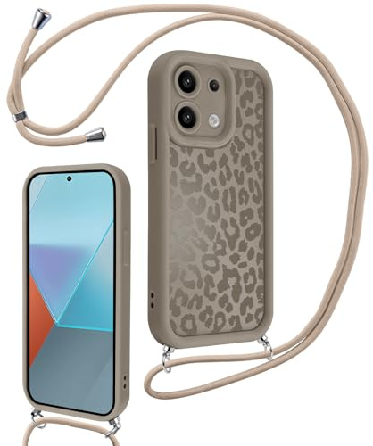 Xylota Coque avec Cordon pour Xiaomi Redmi Note 13 Pro 5G/Poco X6 5G, Aesthetic Léopard Motif Etui avec Réglable Collier Silicone Protection Bumper Case, Antichoc Housse pour Poco X6 5G 6,67'', Marron