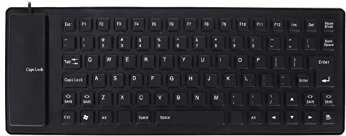 Plyisty Faltbare Silikon-Tastatur, USB-Verkabelte, Wasserdichter Rollup-Tastatur, 85 Schmecken, Faltbars, Flexibel, Leise Tastatur für PC, Notebook, Laptop, Schlank, Weich (Black)