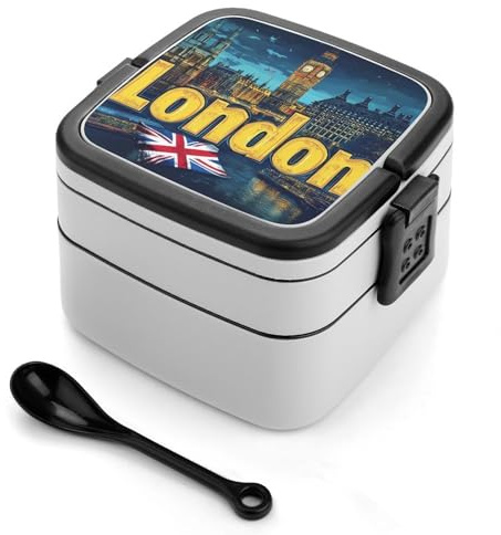 SMAZDFXX London UK Bento-Box, doppelwandiger, auslaufsicherer Lebensmittelbehälter mit Griff und Löffel