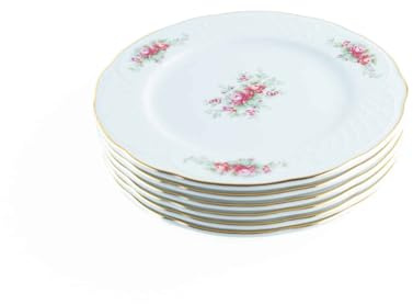 FranquiHOgar Juego de Platos de Postre de Porcelana (6 piezas) Bidasoa Irina con Motivos Florales y Filo de Oro, Piezas de Porcelana con un Acabado Fino y Decorativo