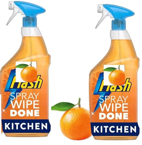 Flash Spray Wipe Done Kitchen Cleaner, Bright Mandarin Scent, Liquid Degreaser, 800ml, Pack of 2