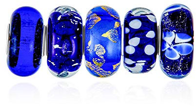 Surtido Mixto Conjunto De 5 Bundle Translúcido Tonos De Negro Azul Marino Plata Oro Foil Murano Swirl Charm Bead Espaciador Para Mujeres Adolescente .925 Plata Esterlina Core Fits Pulsera Europea