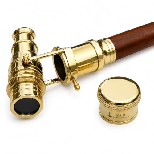 Wood Cane Telescope Walking Stick Hidden Spy Brass Handle Black
