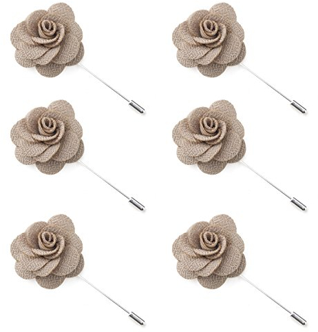 TopTie 6 Stück Ansteckblumen Herren Handgemachte Blume Beige Boutonniere für Braut Brautjungfer Gäste