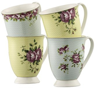 Aynsley CLAS40010 Archive Rose 4 Mugs Set, Bone China, Multi, 11.5 x 11.5 x 10.5 cm