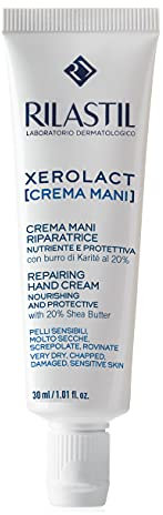 Rilastil Xerolact Crema de Manos, Hidratante y Reparadora, de Óptima Absorción, para Manos Muy Secas, Agrietadas y Dañadas, para Piel Sensible, con Manteca de Karité, Hipoalergénico, 30 ml