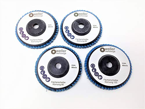 Set di 4 dischi lamellari, grana: 40/60/80/120, adatti per Bosch GWS 10,8 V e 12 V, 76 mm - Dischi abrasivi per acciaio inox e legno