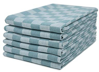 100% Cotton Tea Towel - Blue Aqua Chequered Pattern, Pack of 6 | Kitchen Towel Set | Absorbent, Strong, Quick Dry & Machine Washable | for Home Decor & Bathroom Accessories