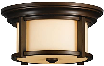 Licht-Erlebnisse Deckenleuchte Außen in Bronze Glas Metall IP44 Rustikal edel Ø33cm Lampe Draußen Eingangsbereich