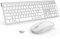 Rechargeable Wireless Keyboard Mouse Combo-J JOYACCESS 2.4G Full Size Slim Wireless Keyboard Mouse with Silent and Ergonomic Design for Mac,iMac,PC,Laptop,Tablet,Computer Windows- White+Silver