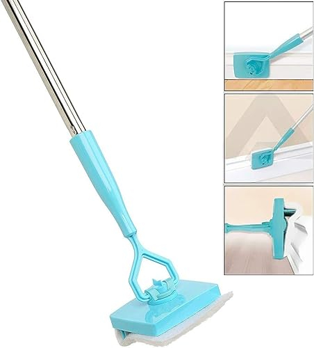 Buding Broom Brush Cleaning Mop, Collapsible Baseboard Cleaner Glide Dust Extendable Cleaning Skirting Boards Telescopic Pole Microfiber Cleaner Wash Cleaning Supplies