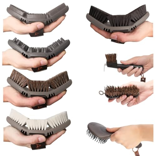 Animalon Deluxe-Set | CareFlex Rosshaar-Kardätsche, Striegel, Glanzbürste und Massage-Striegel, Kardätsche, Mähnen- & Schweifbürste, Hufbürste, Hufkratzer | Bürstenset